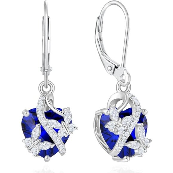 Butterfly September Birthstone Sapphire Blue Stud Earrings  Sapphire-Sept Butterfly 925 Sterling Silver Heart Earrings Birthstone